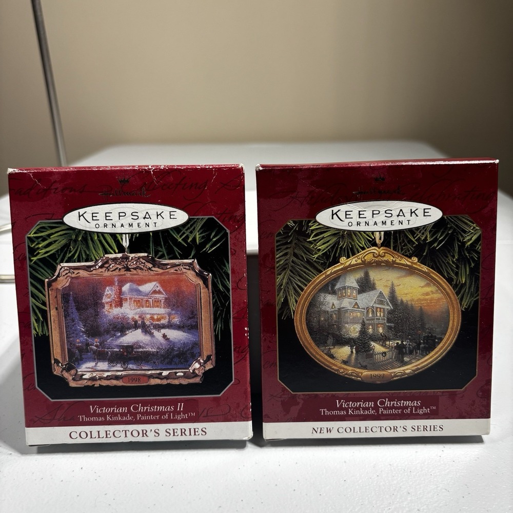 VTG Lot 2 HALLMARK Keepsake Ornaments Victorian Christmas I & II Thomas Kinkade